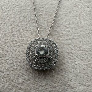 Elegant Sterling Silver & white sapphire Pendant Necklace